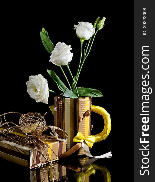 Paper Mug With Eustoma Flowers