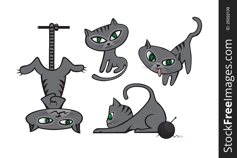 Cute playing cat illustration set. Cute playing cat illustration set