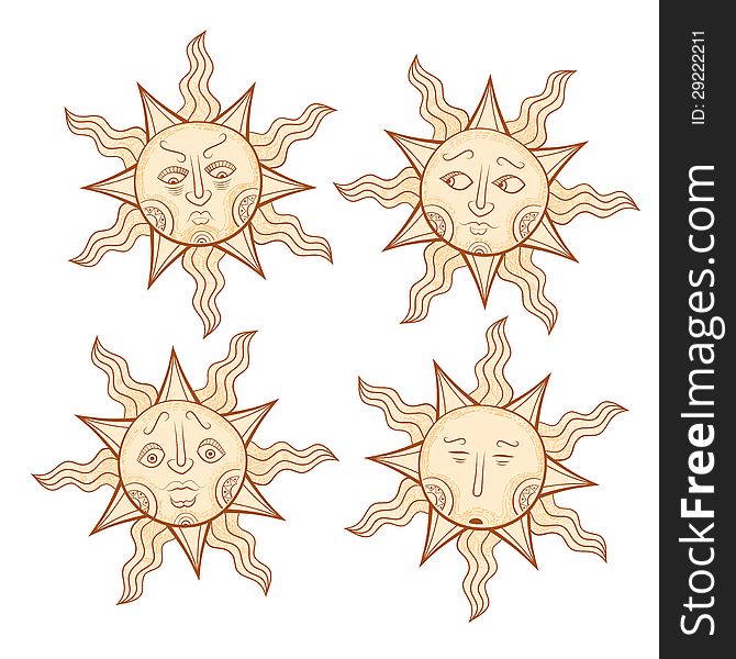 Illustration of the sun in a vintage style. Illustration of the sun in a vintage style