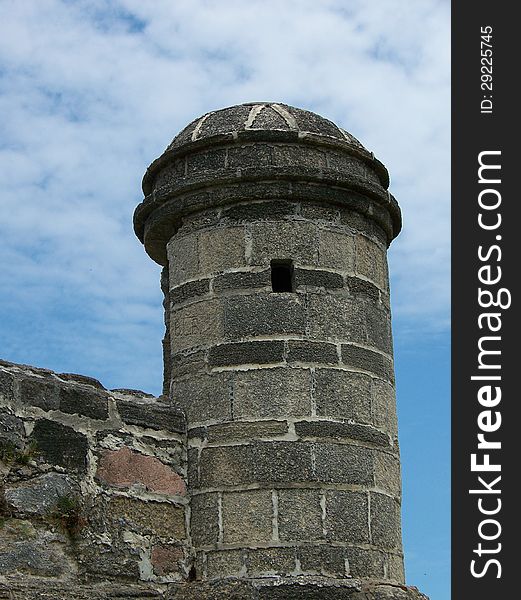 Visiting fort matanzas in north florida, i zoomed in on the lookout with the cloudy sky above to give it contrast. note the coquina bricks which make up the fort, and allow it to withstand cannon shots. Visiting fort matanzas in north florida, i zoomed in on the lookout with the cloudy sky above to give it contrast. note the coquina bricks which make up the fort, and allow it to withstand cannon shots