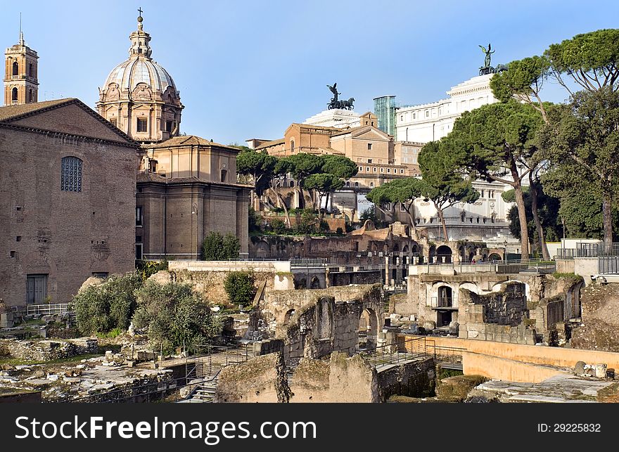 View of the ruins of the Forum Romano and the Capitol Hill, Rome, Italy, a series of tour of Rome. View of the ruins of the Forum Romano and the Capitol Hill, Rome, Italy, a series of tour of Rome