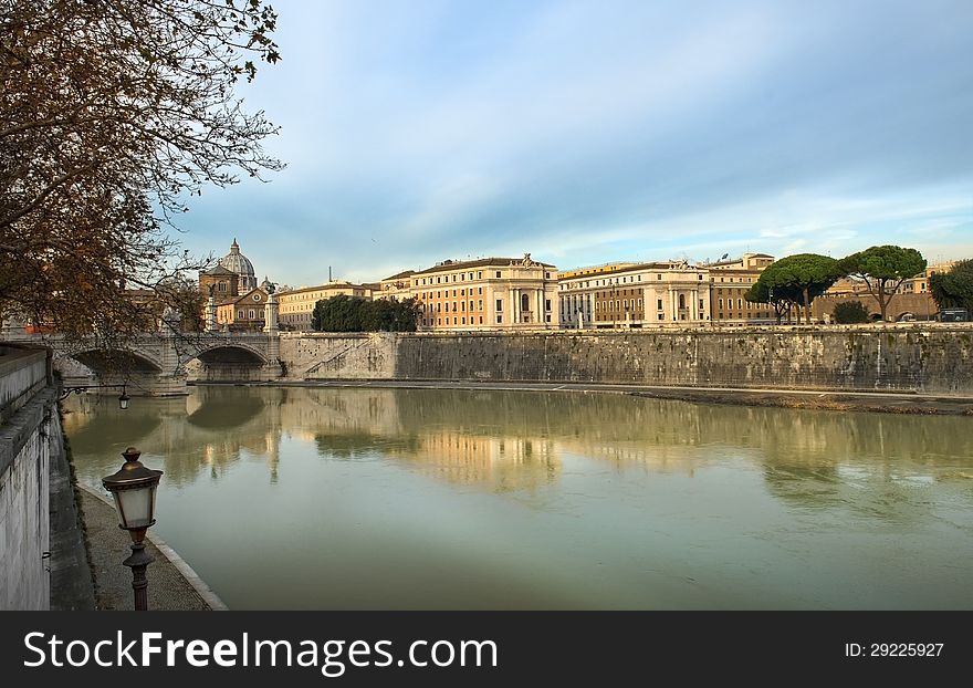 Embankment of the river Tiber, Rome,  Italy, a series of tour of Rome