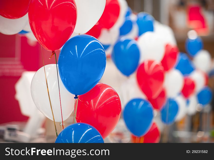 Bunch of white, red and blue balloons. Bunch of white, red and blue balloons