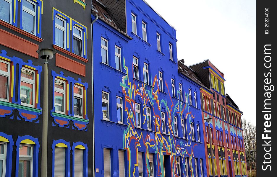 Colorful facades in a street