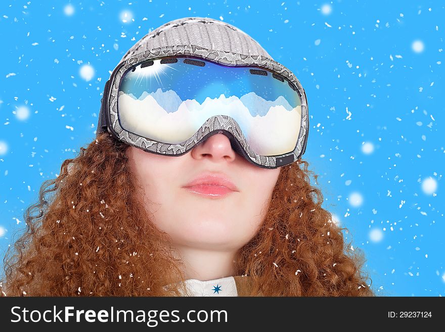 Curly Cute Girl With Glasses Snowboard
