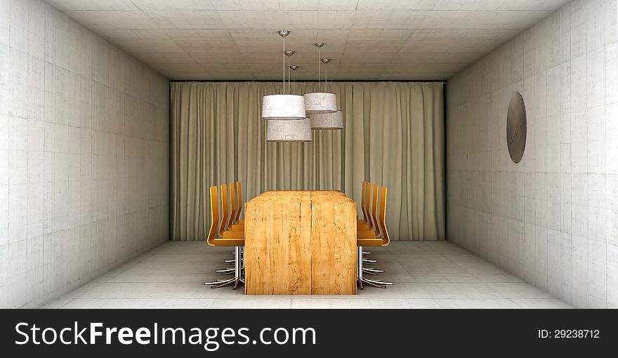 An minimalist meeting room rendering