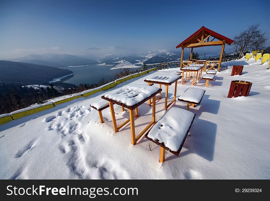 Touristic resting place covered in snow, Romania. Touristic resting place covered in snow, Romania