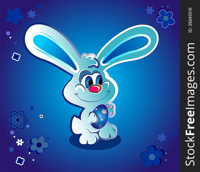Easter children's greeting card with funny rabbit