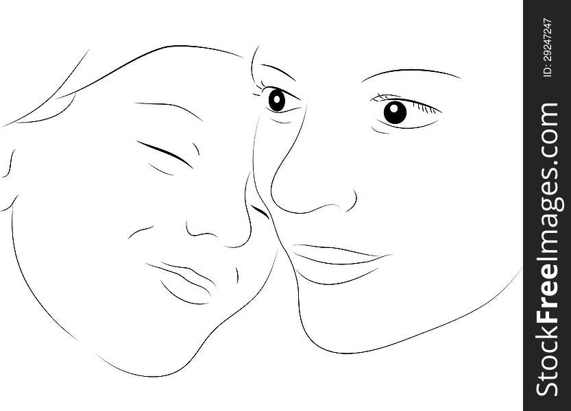 Sketchy vector illustration of a mother with daughter. Sketchy vector illustration of a mother with daughter