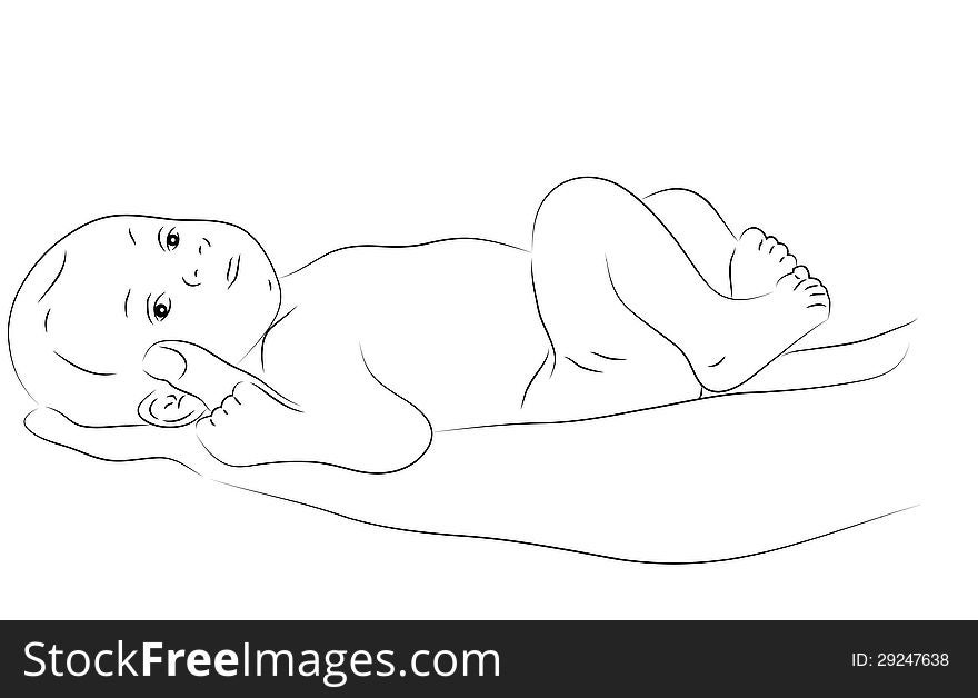 Sketchy vector illustration of a lying baby. Sketchy vector illustration of a lying baby