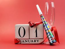 Red Theme Save The Date With A Happy New Year, January 1 Stock Photography Red Theme Save The Date With A Happy New Year, January 1 Stock Photography