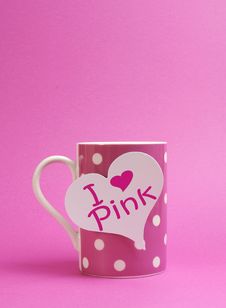 I Love Pink Message On Heart Sign On Pink Polka Dot Coffee Mug Royalty Free Stock Images I Love Pink Message On Heart Sign On Pink Polka Dot Coffee Mug Royalty Free Stock Images