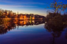 Reflection Of Trees In The River At Evening Royalty Free Stock Image