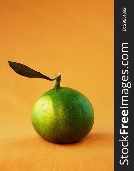 Green citrus on yellow background