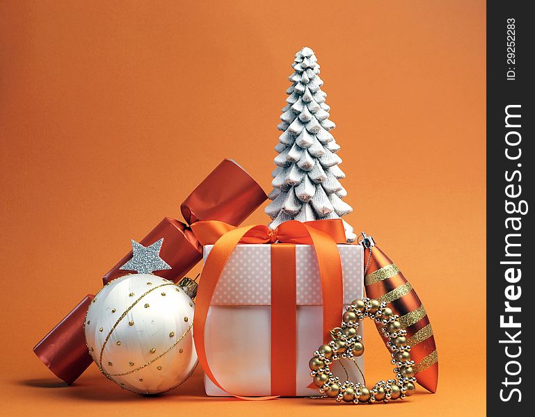 Orange Theme Christmas Gift And Bauble Decorations