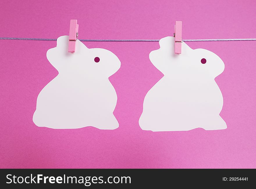 Pink theme two bunny rabbit shape Easter cards