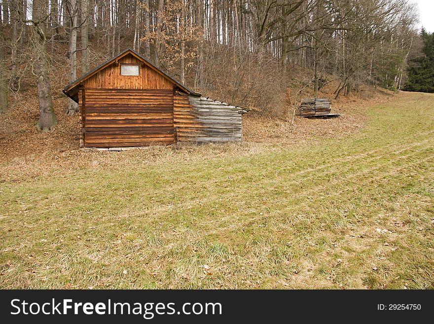 Log cabin on the edge of the forest