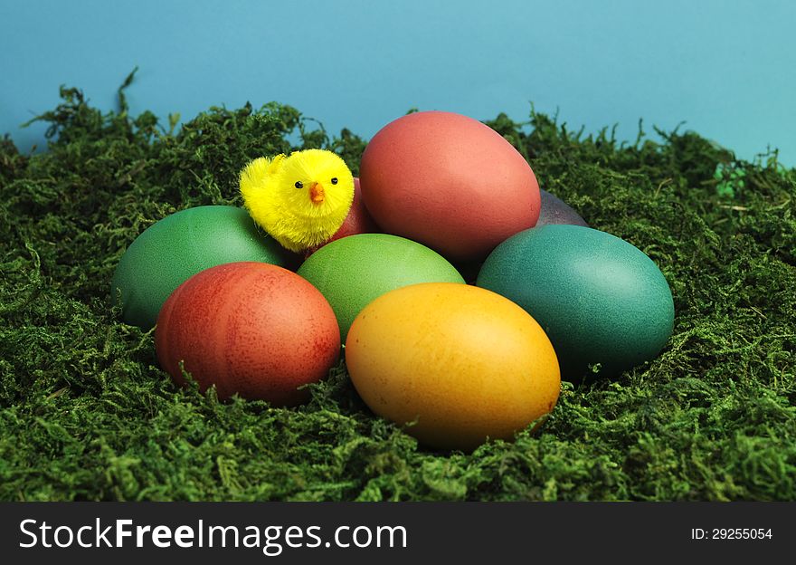 Easter Rainbow Eggs With Yellow Chick