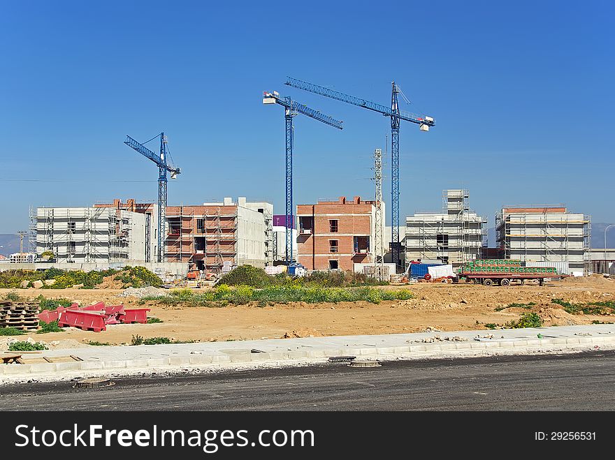 Construction works in several blocks of flat houses. Construction works in several blocks of flat houses