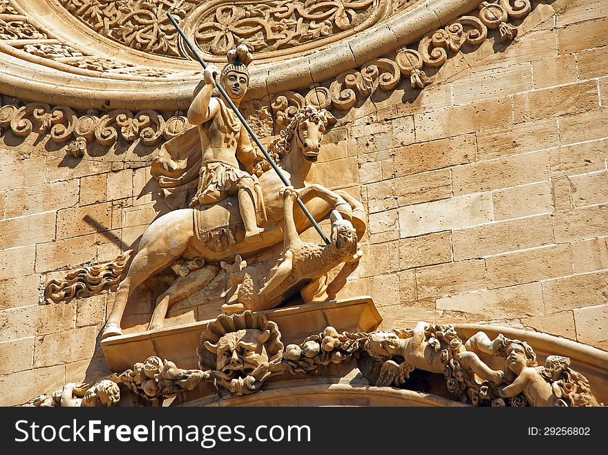 Saint George statue in a church of Majorca (Spain) (PlaÃ§a de Sant Francesc)