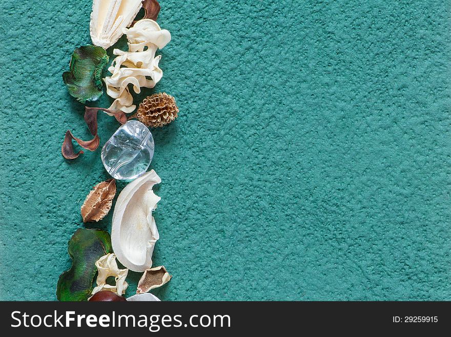 Green Textured Paper With Seeds And Leaves