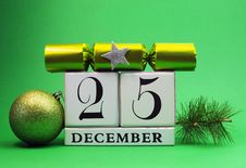 Green Theme Save The Date White Calendar For Christmas Day, December 25. Stock Photo Green Theme Save The Date White Calendar For Christmas Day, December 25. Stock Photo