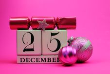 Pink Theme Save The Date White Calendar For Christmas Day, December 25. Stock Photo Pink Theme Save The Date White Calendar For Christmas Day, December 25. Stock Photo