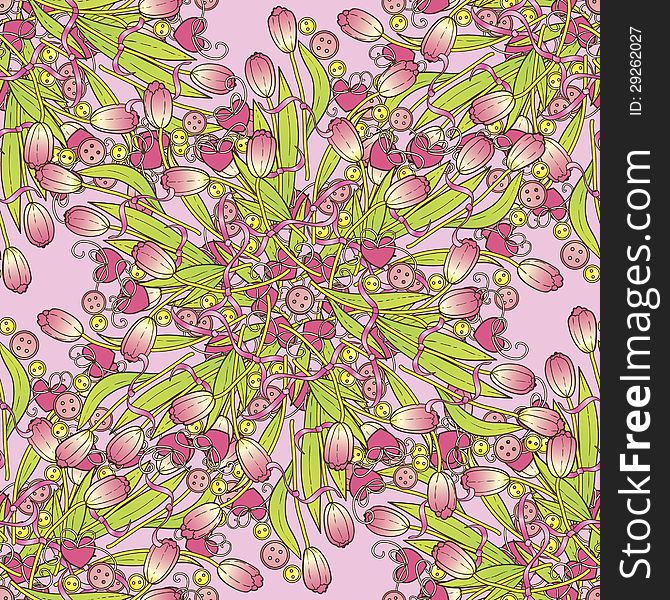 Vector valentine's pattern with tulips and hearts. Vector valentine's pattern with tulips and hearts