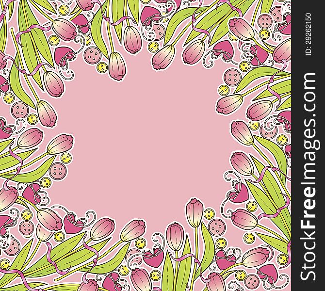 Vector valentine's background with tulips and hearts. Vector valentine's background with tulips and hearts