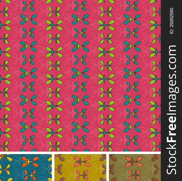 Seamless Abstract Pattern. Set Of Four, Pink Blue Brown