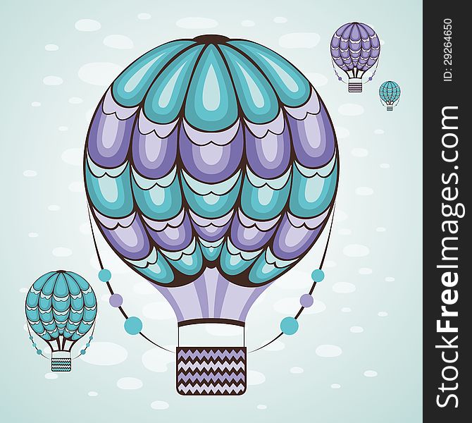 Hot air balloon in the sky. Vector illustration