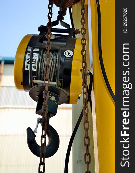 The yellow electricity pulley in manufactory