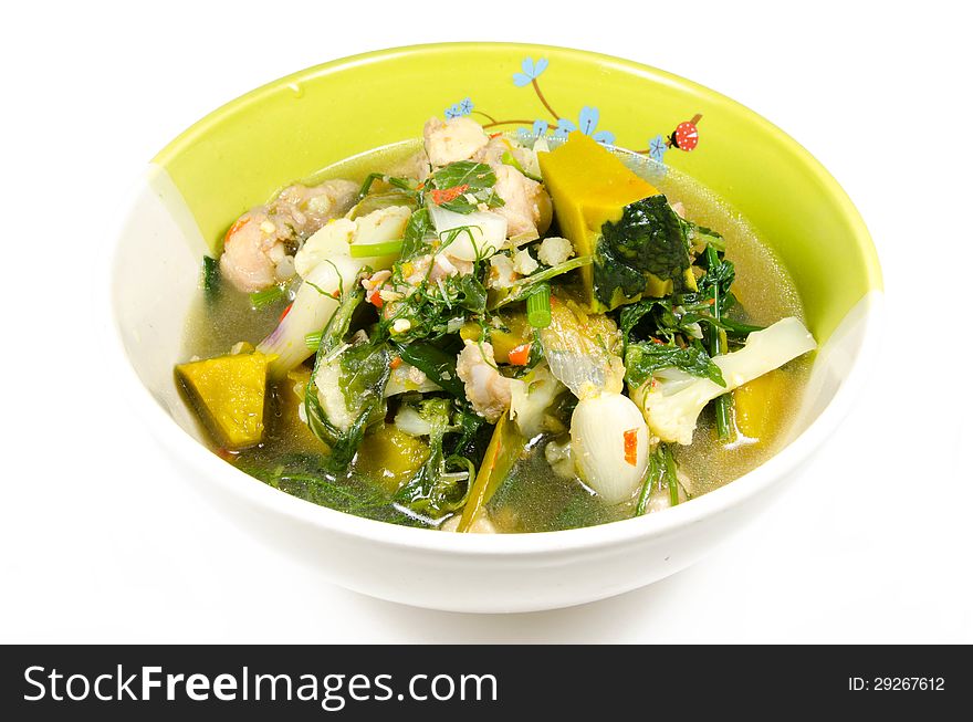 Aom Kai, Thai food, chicken and vegetables soup with chili