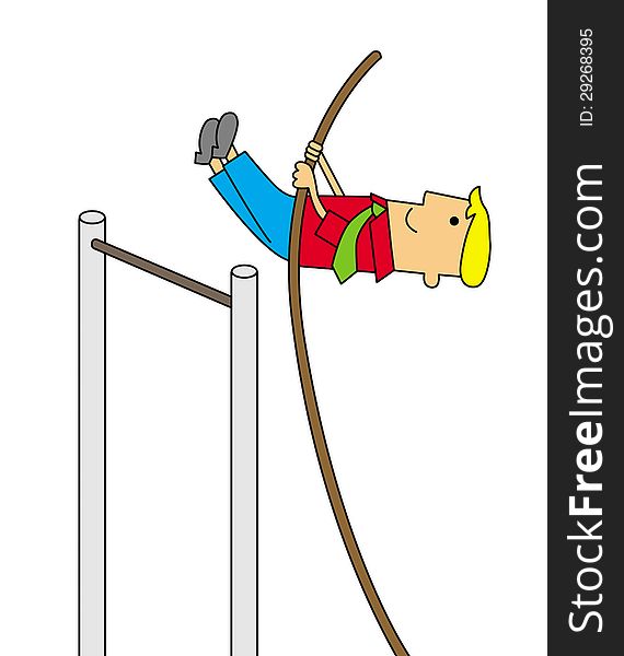 A man in business outfit performs a pole vault. A man in business outfit performs a pole vault