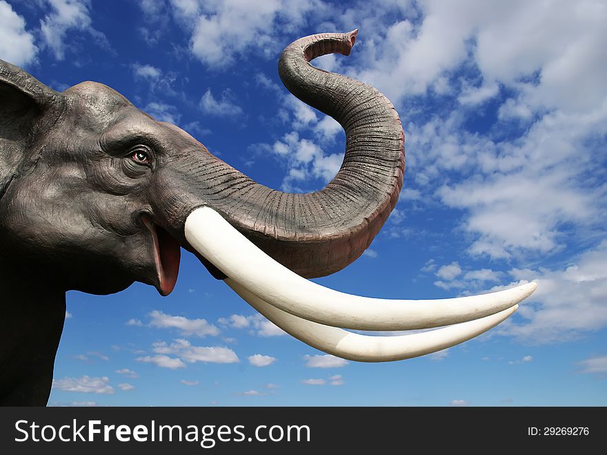 Elephant statue on blue sky background in Thailand