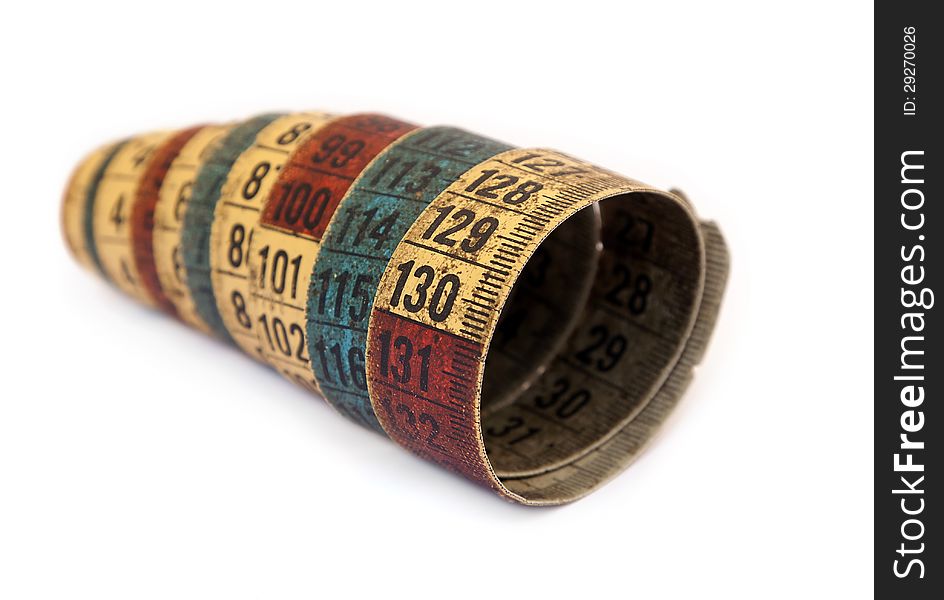 Isolated old tape measure on white background