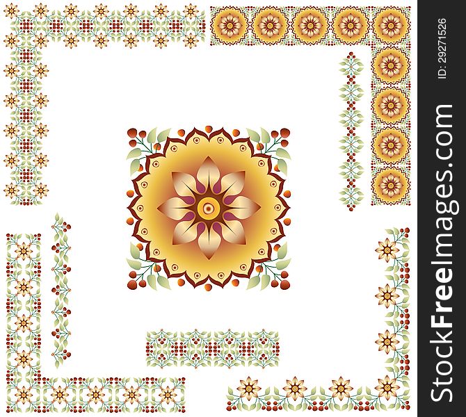 Composition of oriental color frame and corner pattern. Composition of oriental color frame and corner pattern