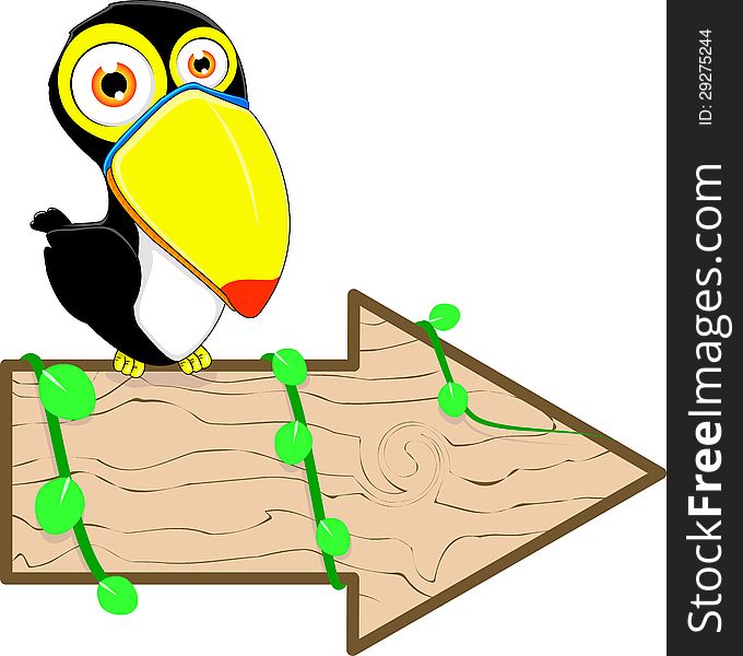 Illustration Of Toucan Bird Sitting On The Wood. Illustration Of Toucan Bird Sitting On The Wood