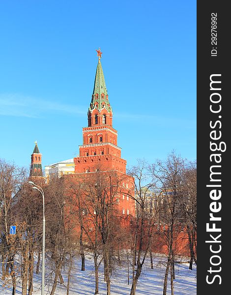 View of the Moscow Kremlin in winter