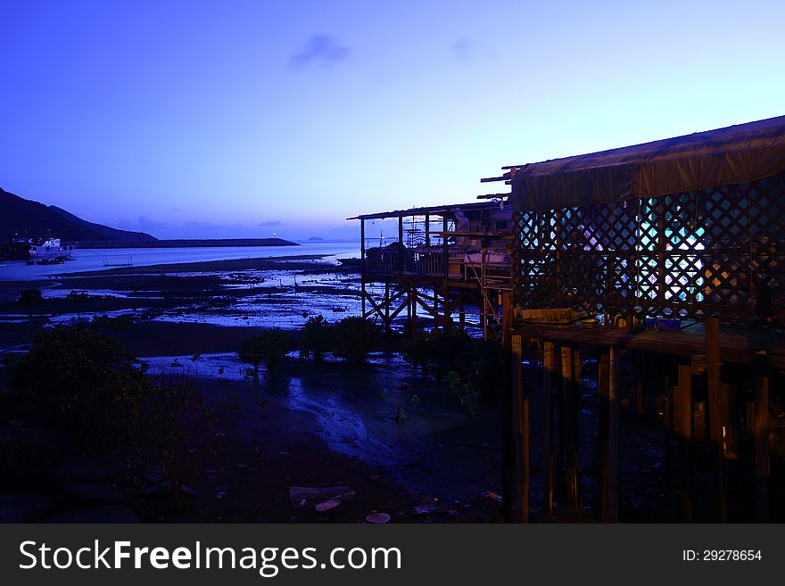 Tai O, A small fishing village in Hong Kong at dusk