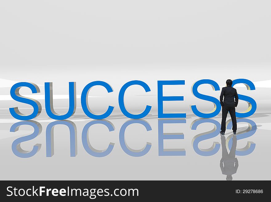Business concept, Young businessman standing on 3D text Success. Business concept, Young businessman standing on 3D text Success
