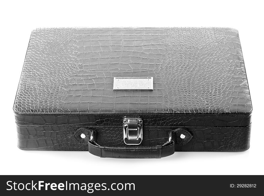Black Leather Carrying Case on white background