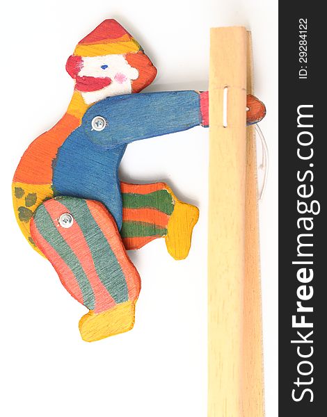 Wooden Clown Puppet Isolated