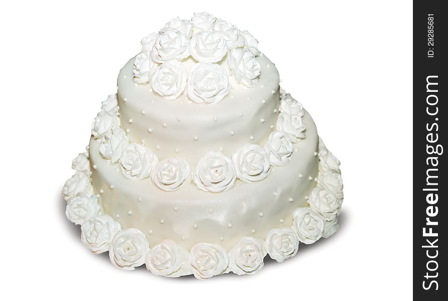 White wedding pie with flowers on white background