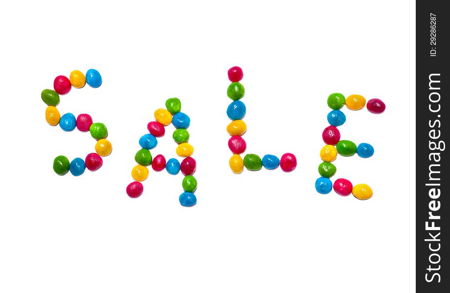 Word sale made of colored candy