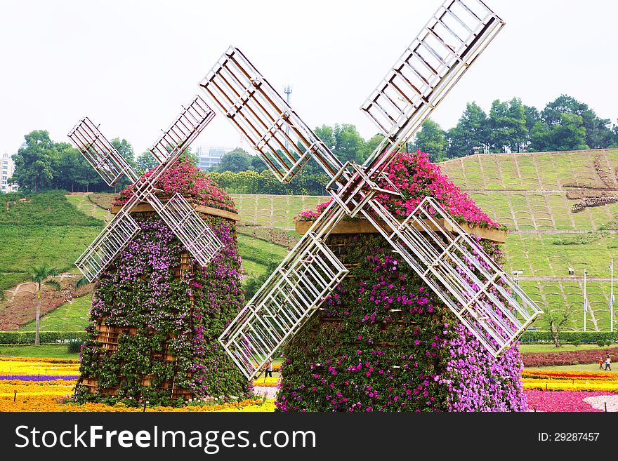 Flower Windmills in a large garden