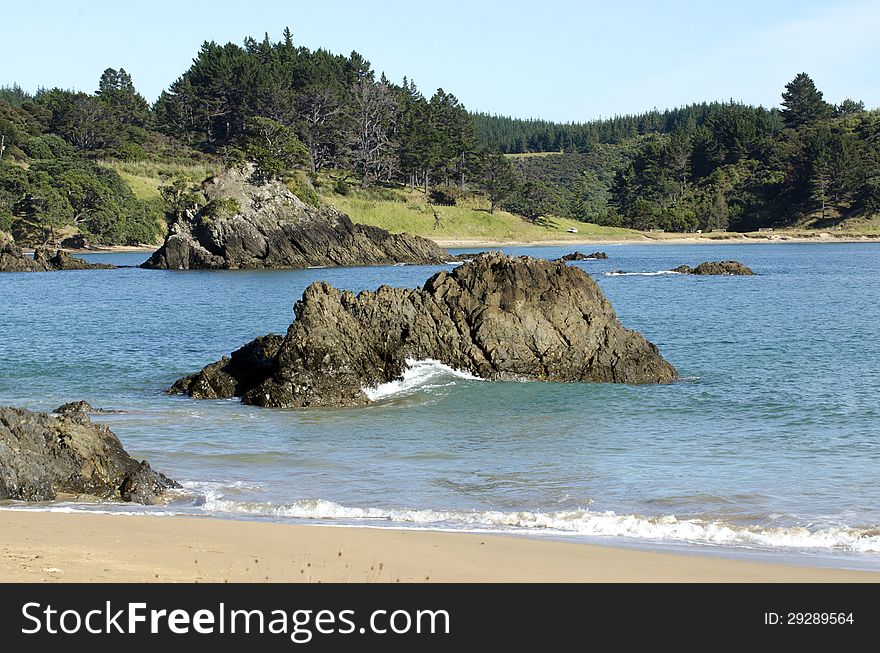 Wild landscape of Te Ngaere Bay in Northland New Zealand. Wild landscape of Te Ngaere Bay in Northland New Zealand.