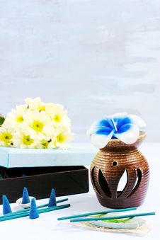 Aroma Set With Flower Candle And Incense Stock Photos Aroma Set With Flower Candle And Incense Stock Photos