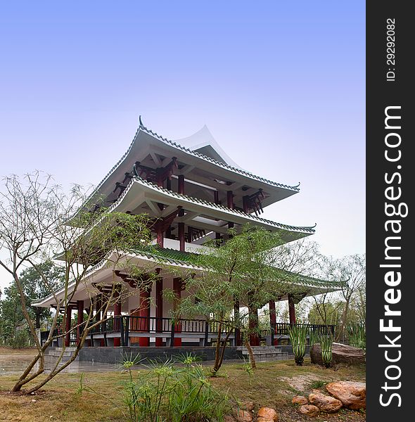 Traditional Chinese garder pavilion in rain. Traditional Chinese garder pavilion in rain