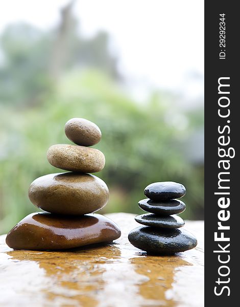 Stack of stones in rain